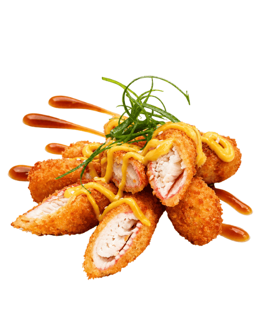 Cangrejo — Palitos de cangrejo fritos, con salsa fuji y anguila.