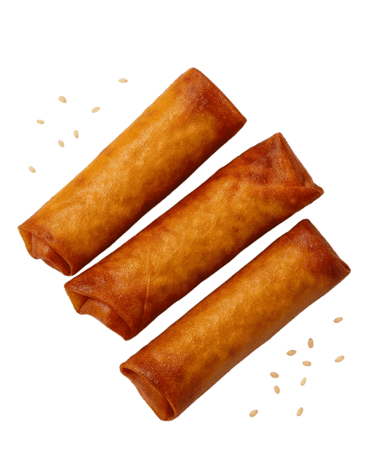 Lumpias — 3 lumpias rellenas de vegetales salteados.
